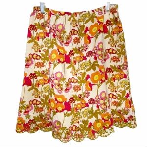 J. JILL Embroidered Floral Mini Skirt Scalloped Hem